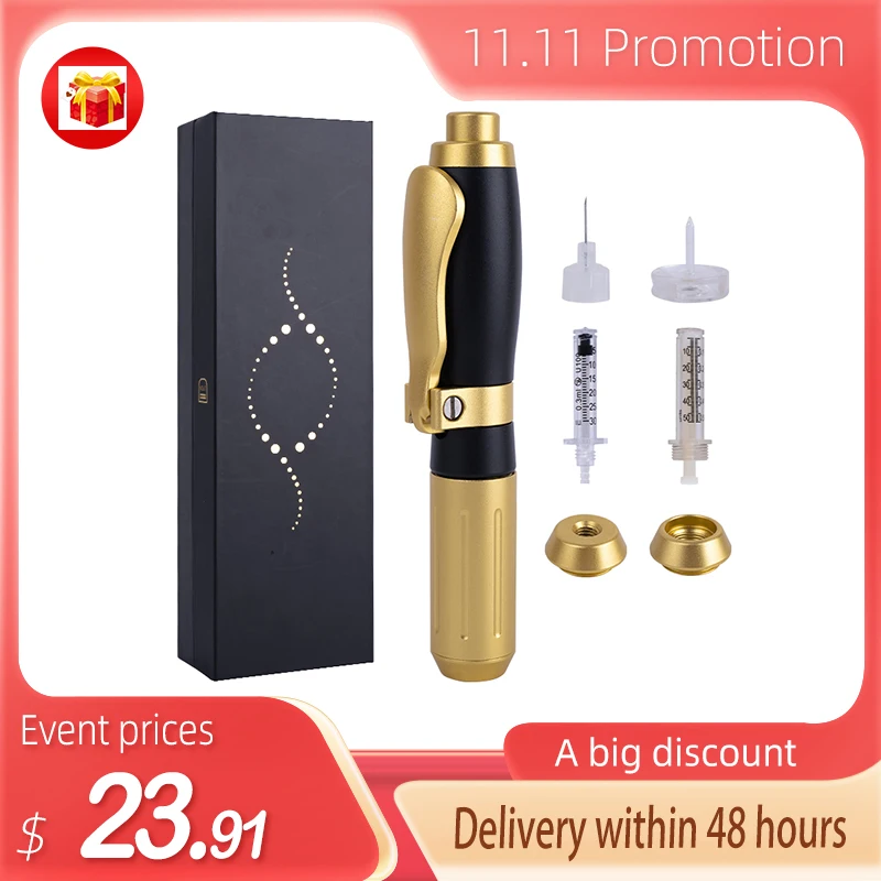 

2 IN 1 Adjustable Hyaluronic Acid High Pressure Pen 0.3ml&0.5ml Ampoule Gold Hyaluronic Acid Pen Nebuliser Lip Anti-Wrinkle Devi