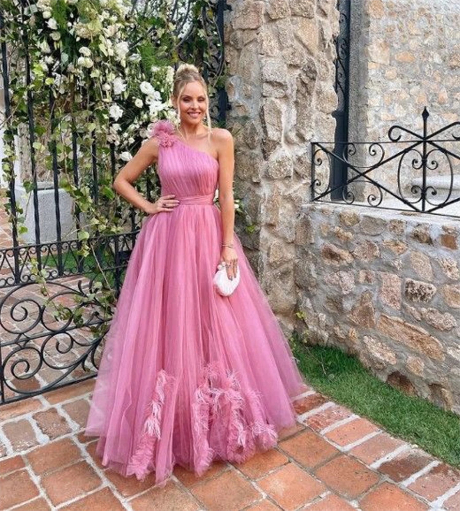 Prom Woman\'s Evening Dress Women Line A Women\'s Luxurious Evening Dresses Luxury Customized Layered Party Pink Ball Gowns Gala