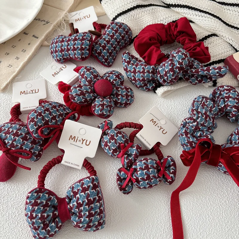 

Korean Plaid Bow Hair Rope for Baby Girls Ponytail Hair Tie New Year Girls Hair Accessories Princess Hair Style Tools