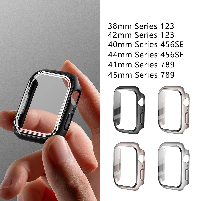 Gehärtetes Glas + Hülle für Apple Watch Case 44 mm 45 mm 41 mm 40 mm Zubehör PC-Displayschutzfolie Cover iwatch Serie 4/5/6/7/8/9/SE