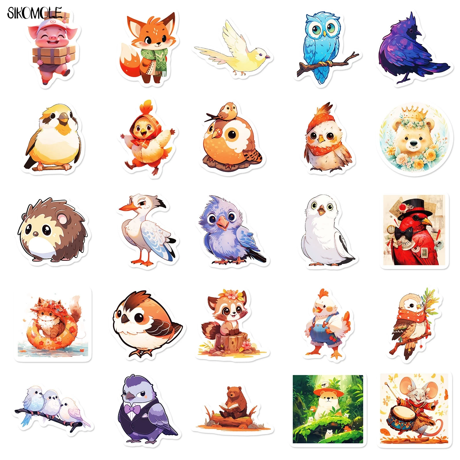 10/30/50PCS Cartoon Fairy Tale Sense Panda Eagle Tiger Animal Stickers Aesthetic Decal Laptop Luggage Scrapbook Graffiti Sticker