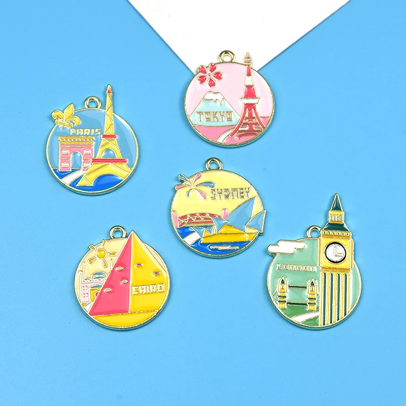 10pcs Famous Country Building Jewelry Accessories Enamel Earring Phone Keychain Necklace Pendant Diy Making Accessories