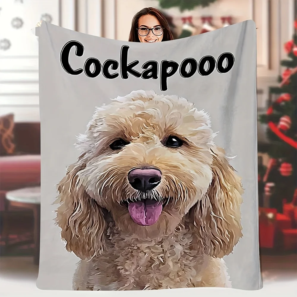 Cute Cockapoo Dog Portrait Blanket Cozy Puppy Lover Throw Home Decor Gift Art for Dog Mom Dad