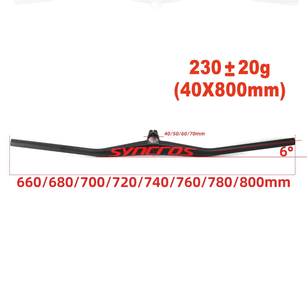 SYNCROS  Carbon One-shaped Integrated MTB Handlebar Bicycle Riser 2Degree with 40/50/60/70mm Stem MTB Titanium Screw Red LOGO