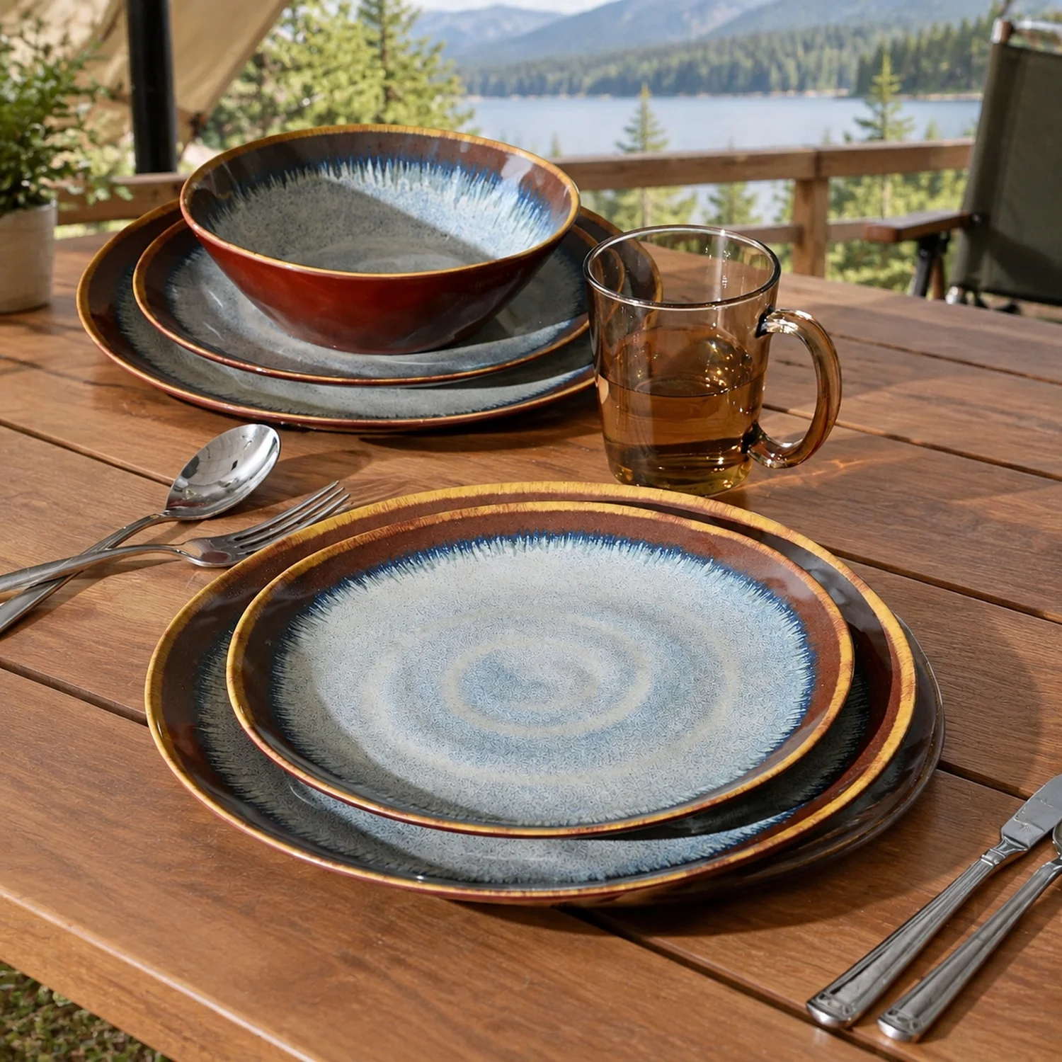 Melamine Dinnerware Sets,12Pcs Plate and Bowl,Unbreakable Lightweight Dish,Great for Camping RV,BPA Free,Dishwasher Safe(Sandy