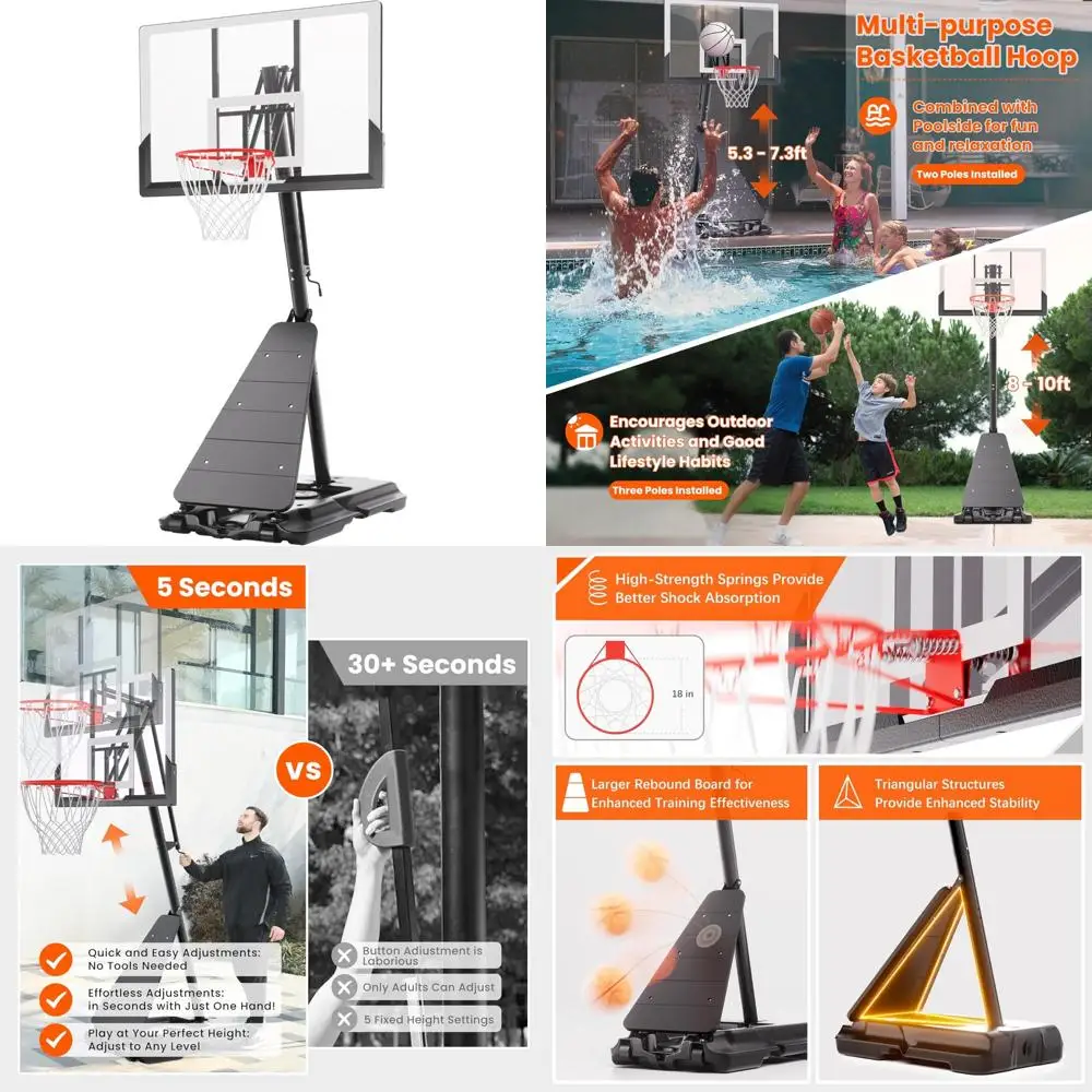In hoogte verstelbaar basketbalsysteem voor buiten - 10ft stalen frame, 45-48 inch bord, draagbaar hofdoel