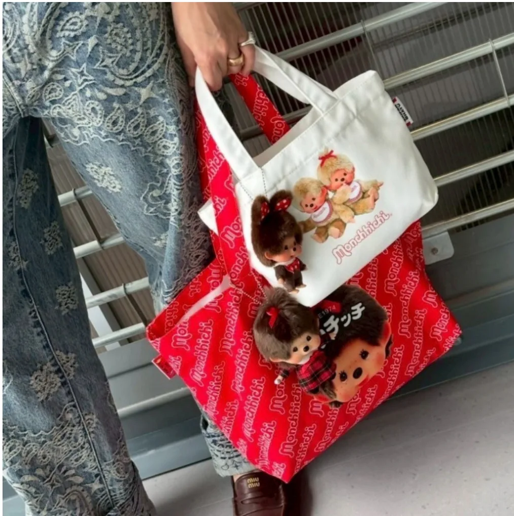 

Japanese, Korean and Thai cartoon Monchichi canvas handbag casual all-purpose handbag large capacity tote bag mommy bag