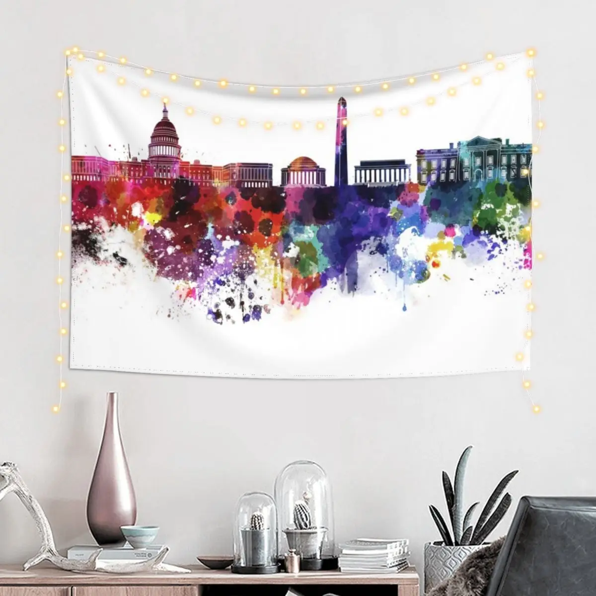 Washington DC skyline in watercolor on white background Tapestry Room Decor Aesthetic Decor For Bedroom Tapestry