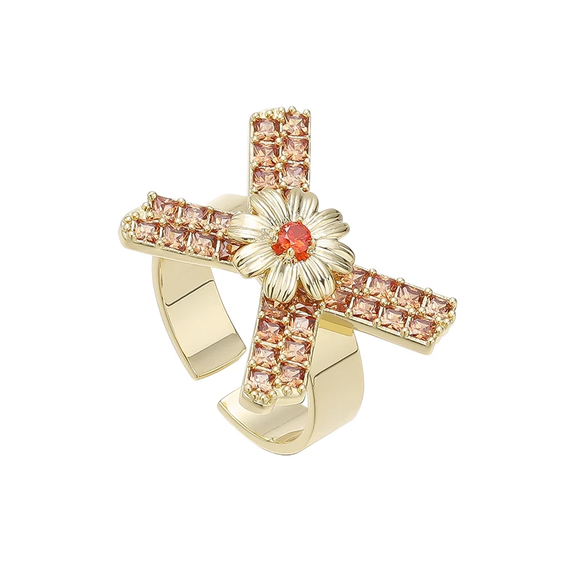 

Romantic flower letter bow zircon ring women's niche design light luxury open ring