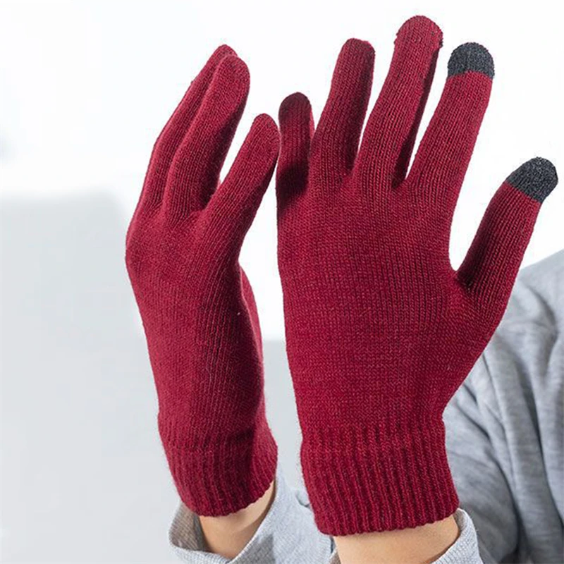 Gants en laine à écran tactile pour hommes et femmes, mitaines, téléphone portable, optique, chaud, adulte, hiver