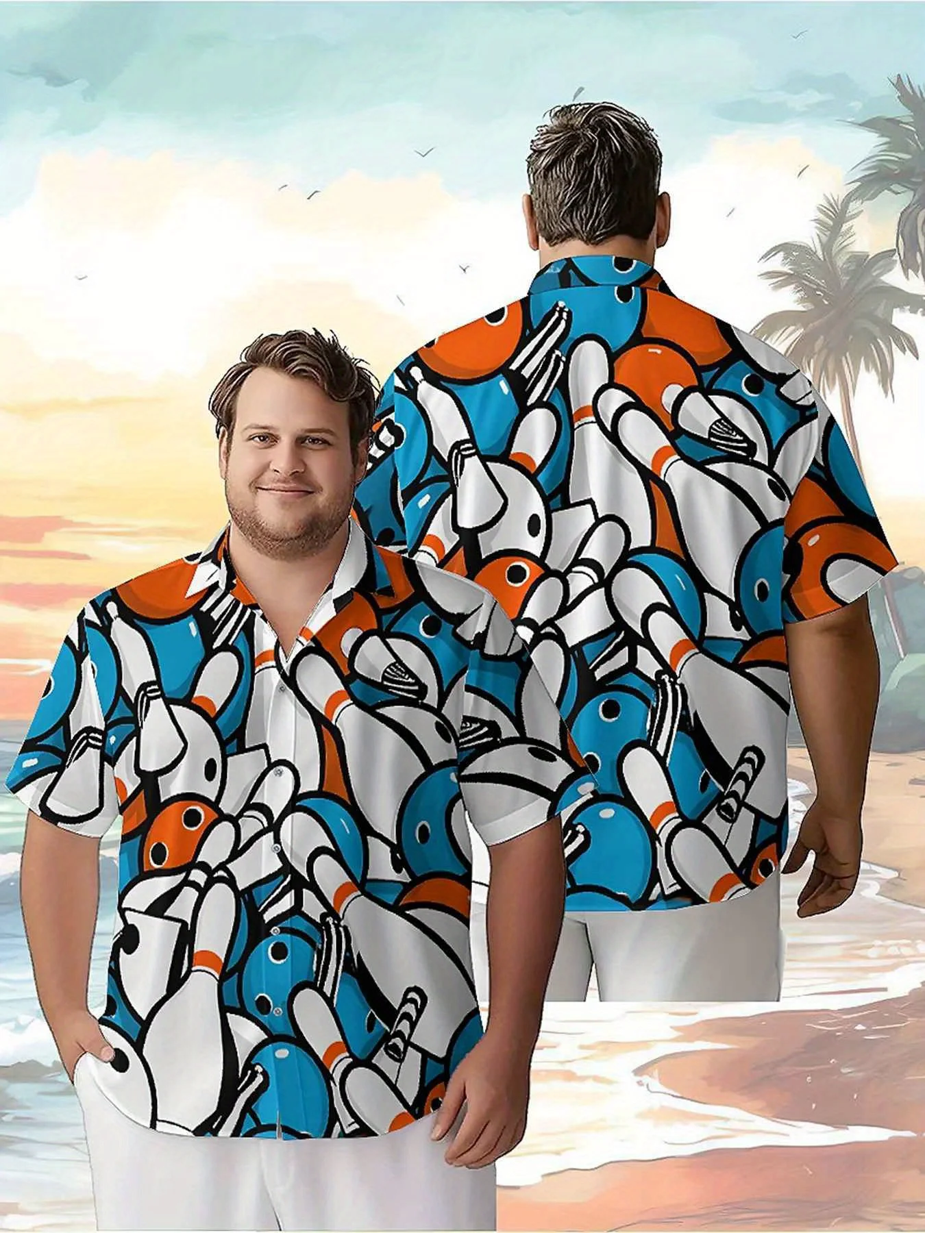

Men's Plus Size Hawaiian Shirts Funny Color-blocking Bowling Balls pattern,New in Summer Fashion Tops,Hip Hop Rock Streetwear