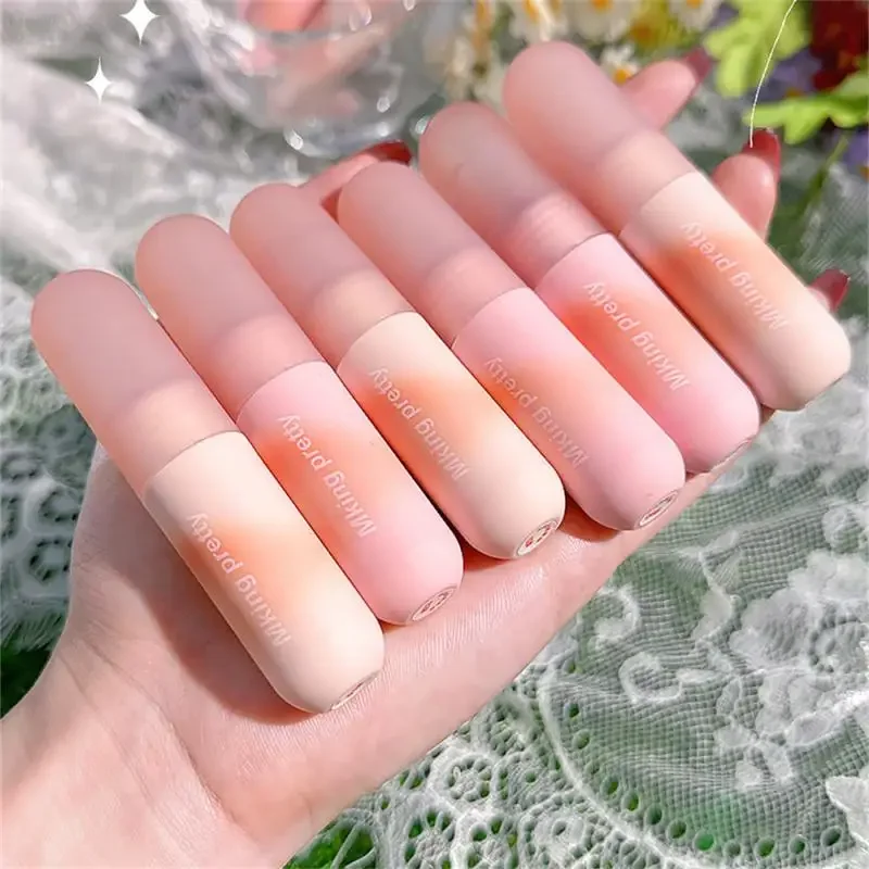 6 cores cápsula lábio lama esmalte batom hidratante veludo fosco mousse brilho labial maquiagem duradoura cosméticos coreanos beleza