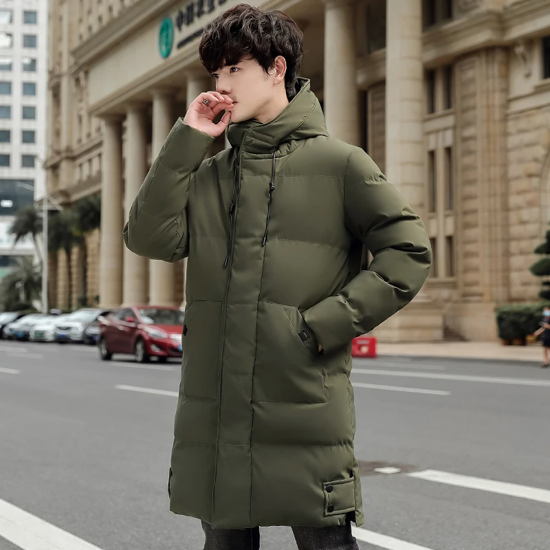 Fashionable and Warm Hooded Loose Overcoat for Men Outdoor Mountaineering Down Cotton-padded Jacket Mid-length Casual Men's Coat