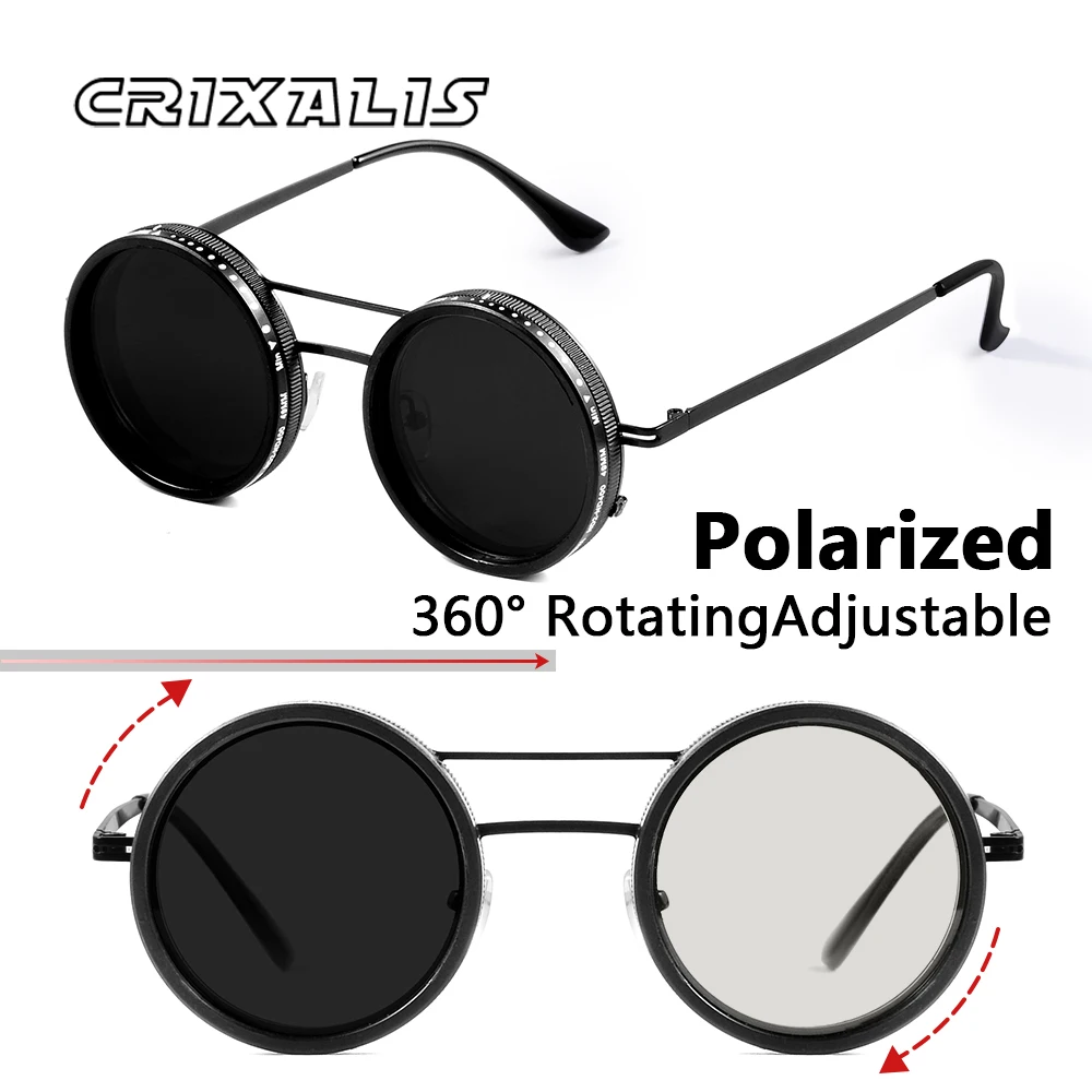 CRIXALIS Polarisierte ND9-Sonnenbrille mit einstellbarer Dimmung für Herren, rund, Punk, Vintage, zum Angeln, Fahren, Outdoor-Brille, UV400-Schutz