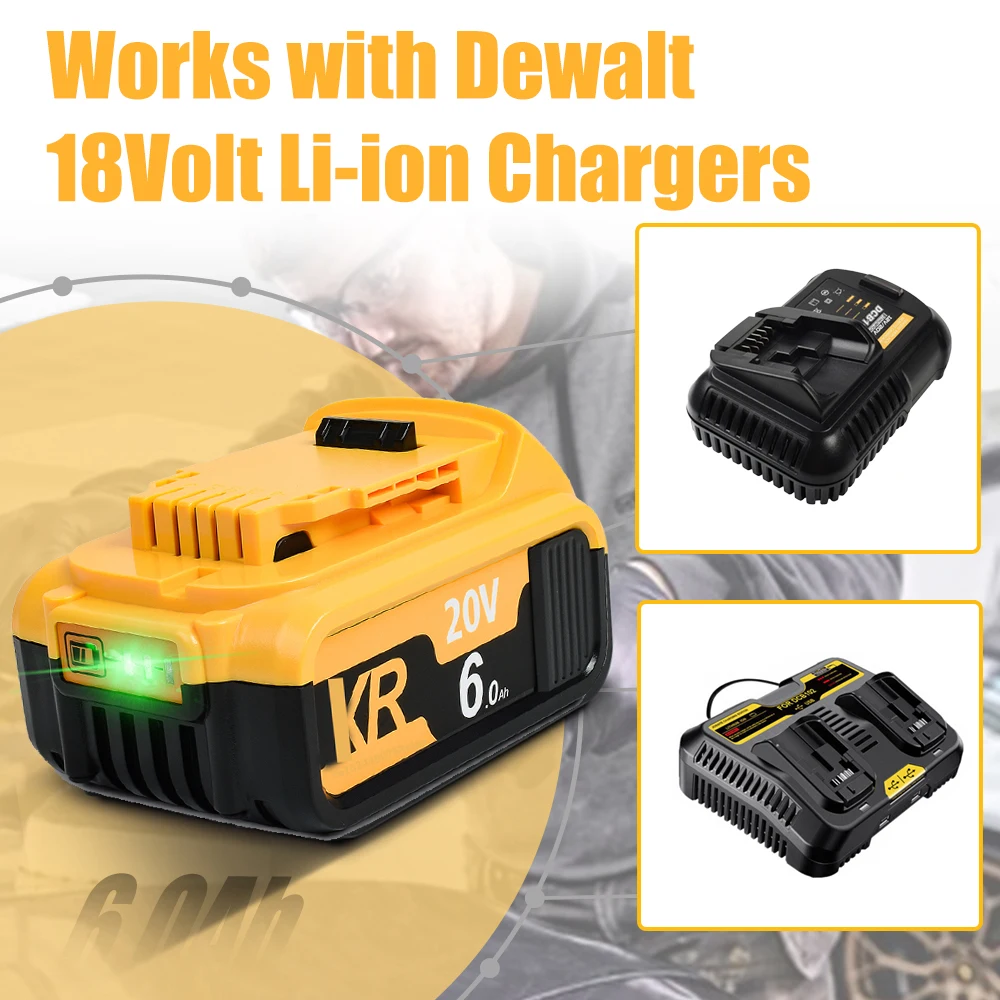 Screwdriver battery for dewalt 20v dcf850 DCF887 tools compatible DCB200 DCB182 DCB609 DCB184 batteries 6.0Ah dcb112 dcb102