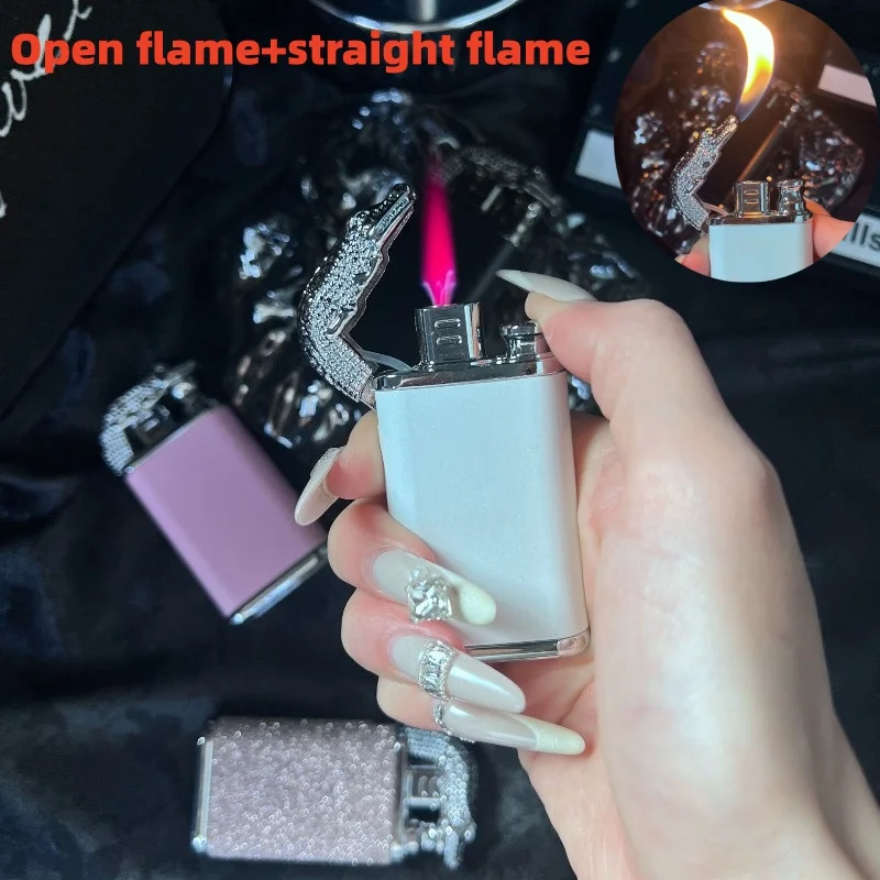 Creative Dual Flame Lighter with Switchable Open Flame Direct Charging. Metal Inflatable Cigarette Lighter, Men's Gift