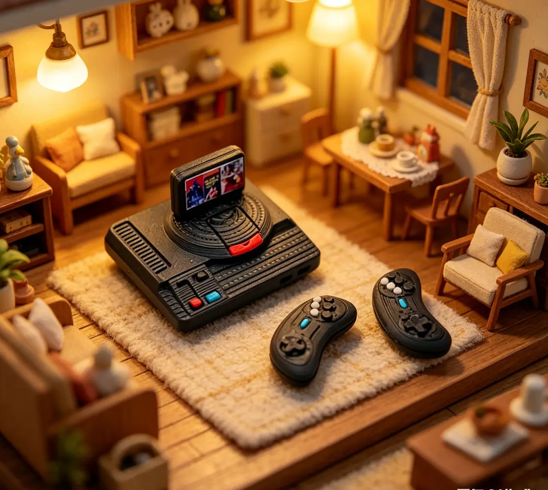 

Dollhouse Mini Retro Game Console with 2 Controllers,Vintage Gaming Model,Dollhouse Living Room Scene Accessory for BJD