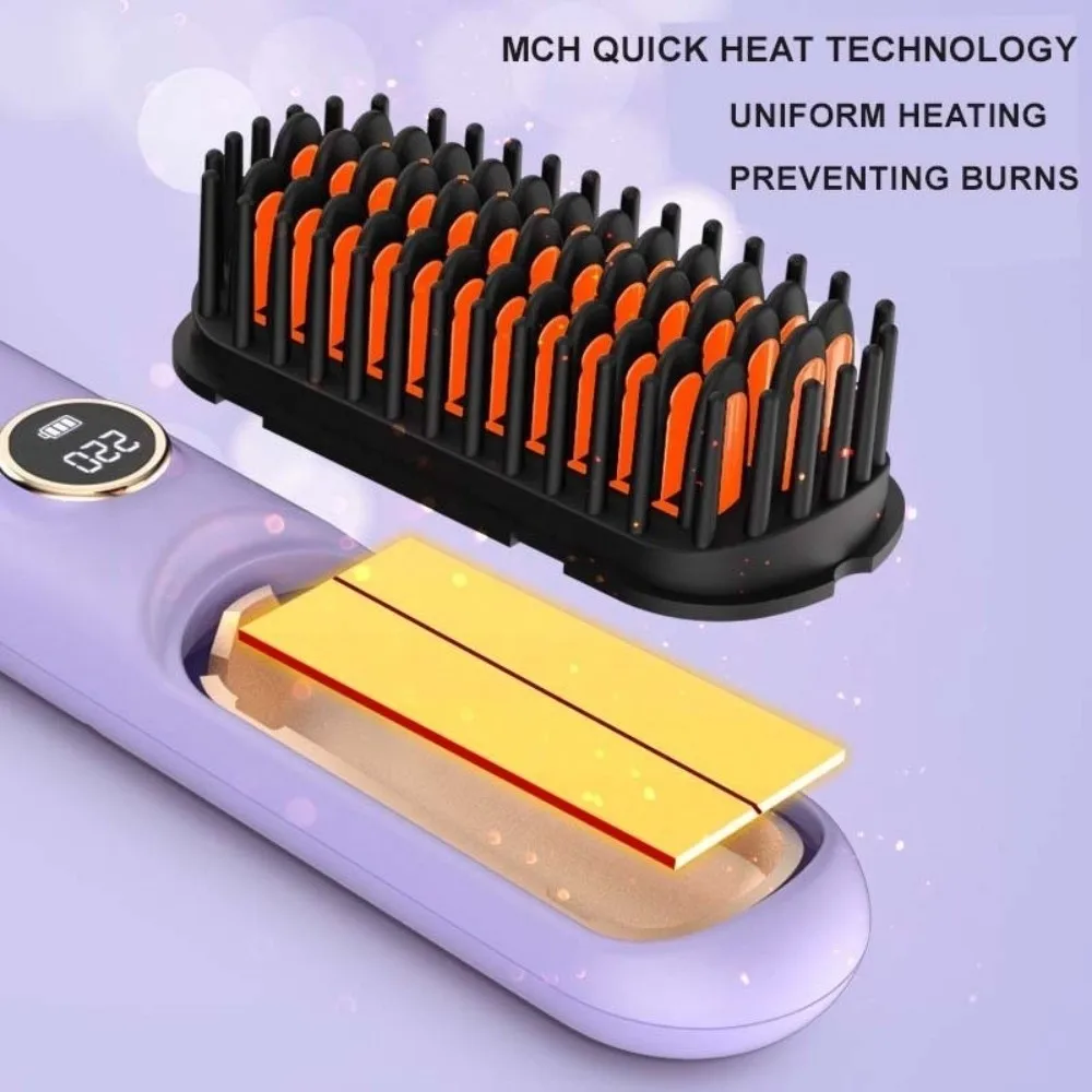 

9 Temp Settings Electric Hair Straightener Brush 120-220C° Dual-Function Operation Negative Ion Styling Tool Rechargeable
