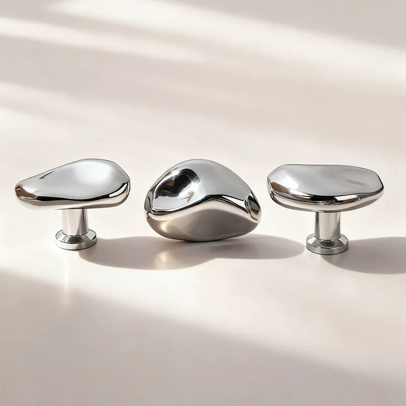 French Light Luxury Bright Silver Handle Modern Simple Wardrobe Door Drawer Cabinet Furniture Hardware AccessoriesDIYSingle Hole