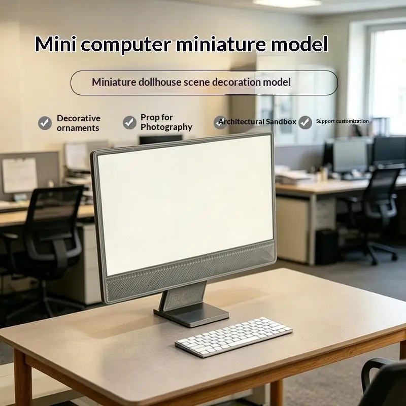 1:24 Scale Realistic Mini Desktop Computer Model Tiny PC Ornament for Dollhouse Sandtable Micro Scene Photo Props
