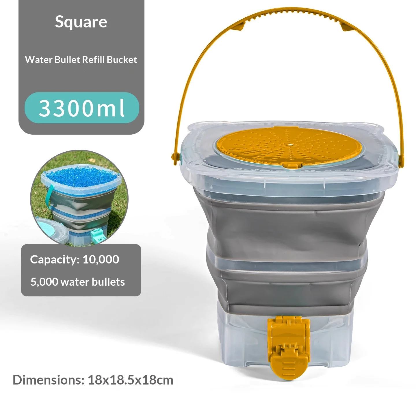 Retractable Gel Bead Soaking Tub, 7-8mm Balls Rapid Fill&Drain, Wargame CS Tactical Kit, Orbeez Shooter.