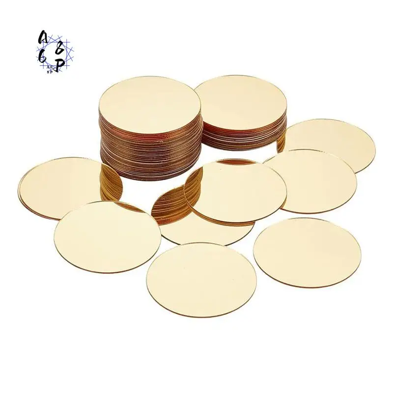 A68P-50 Pcs Mini Acrylic Mirror Tiles, 2 Inch Self Adhesive Flat Round Mirror Stickers Mosaic Tiles Mosaic Mirror Sheets
