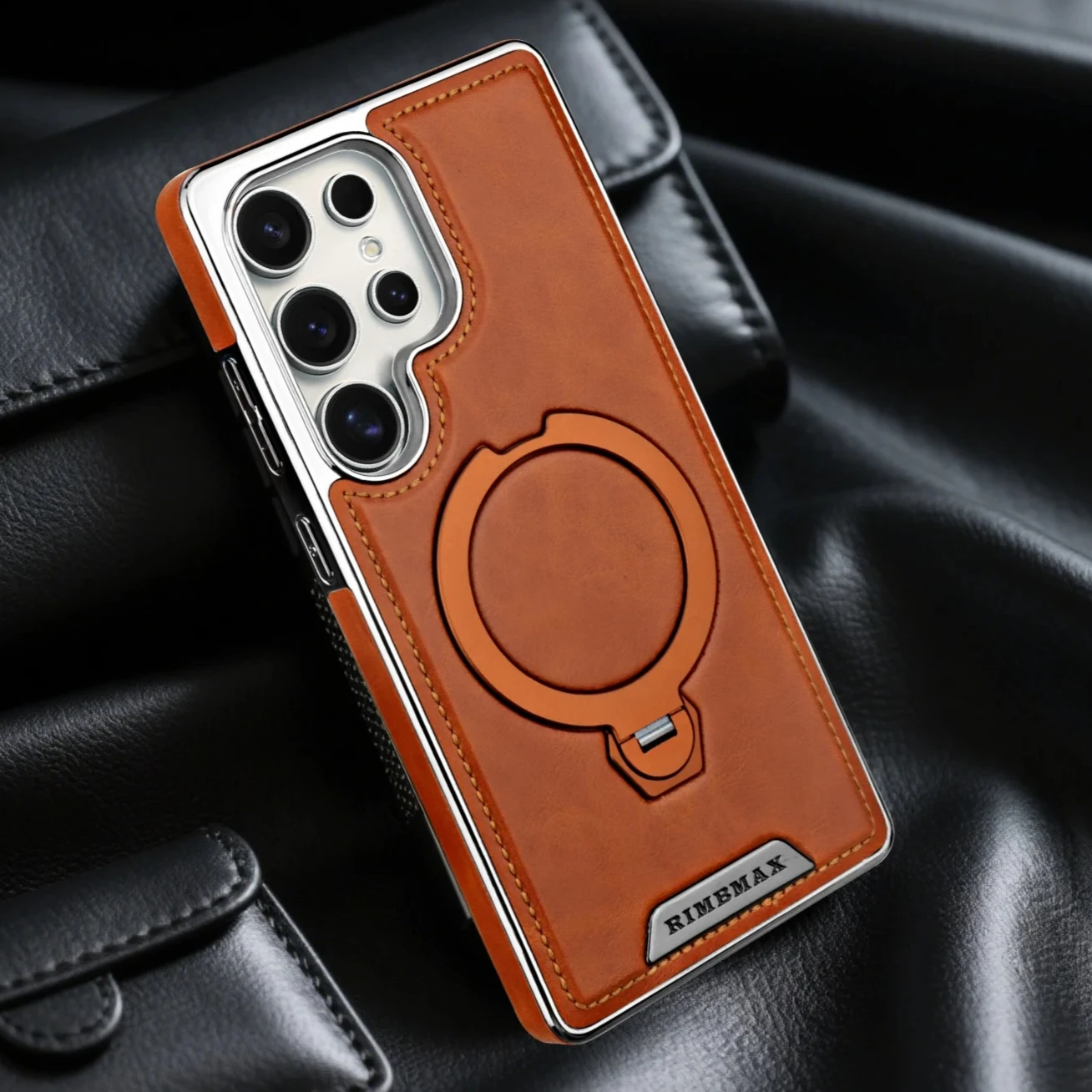 360 Rotating Bracket Leather Phone Case for Samsung Galaxy S25 Ultra S24 S23 S22 S25EDGE Magnetic Charging Kickstand Back Cover