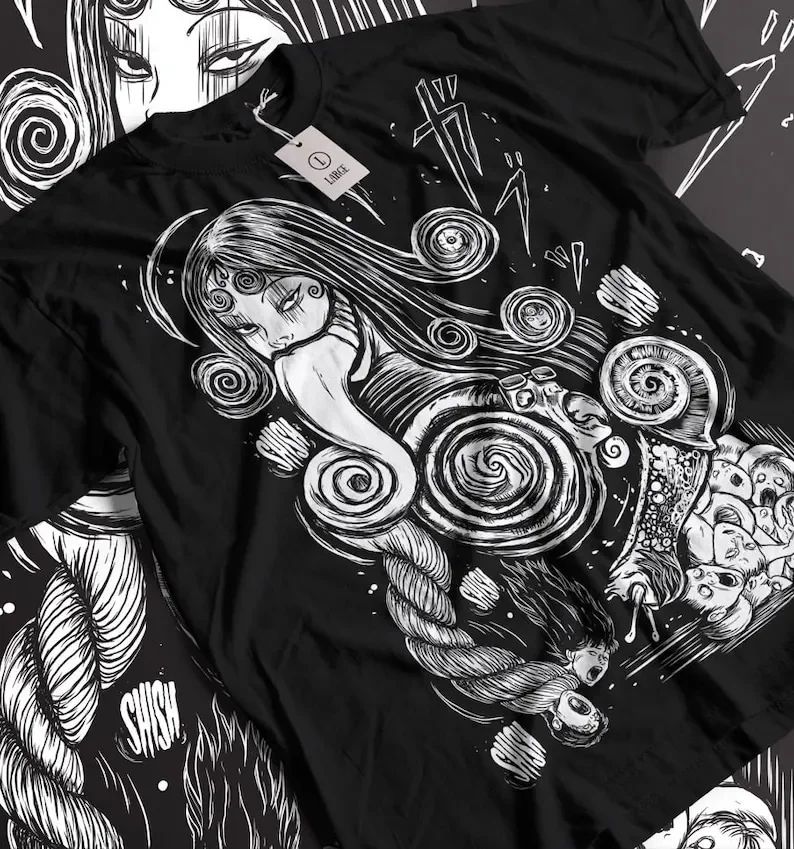 

Unisex Horror Manga Creepy Girl T-Shirt, Dark Anime Gothic T-Shirt