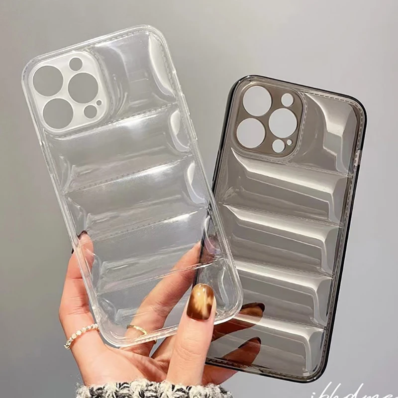 Soft Silicone Shockproof Phone Case, Clear Down Jacket, The Puffer Cover, iPhone 13, 11, 12, 14 Pro Max, X, XR, XS, 7, 8 Plus