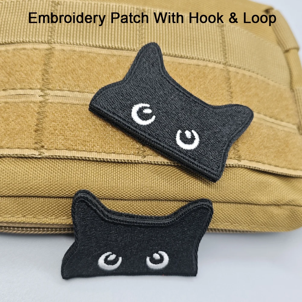 Patch Bordado de Gato Preto Fofo de Tamanho Grande com Velcro, Emblema de Desenho Animado DIY para Roupas, Mochilas, Bonés, Jaquetas, Bolsas e Chapéus