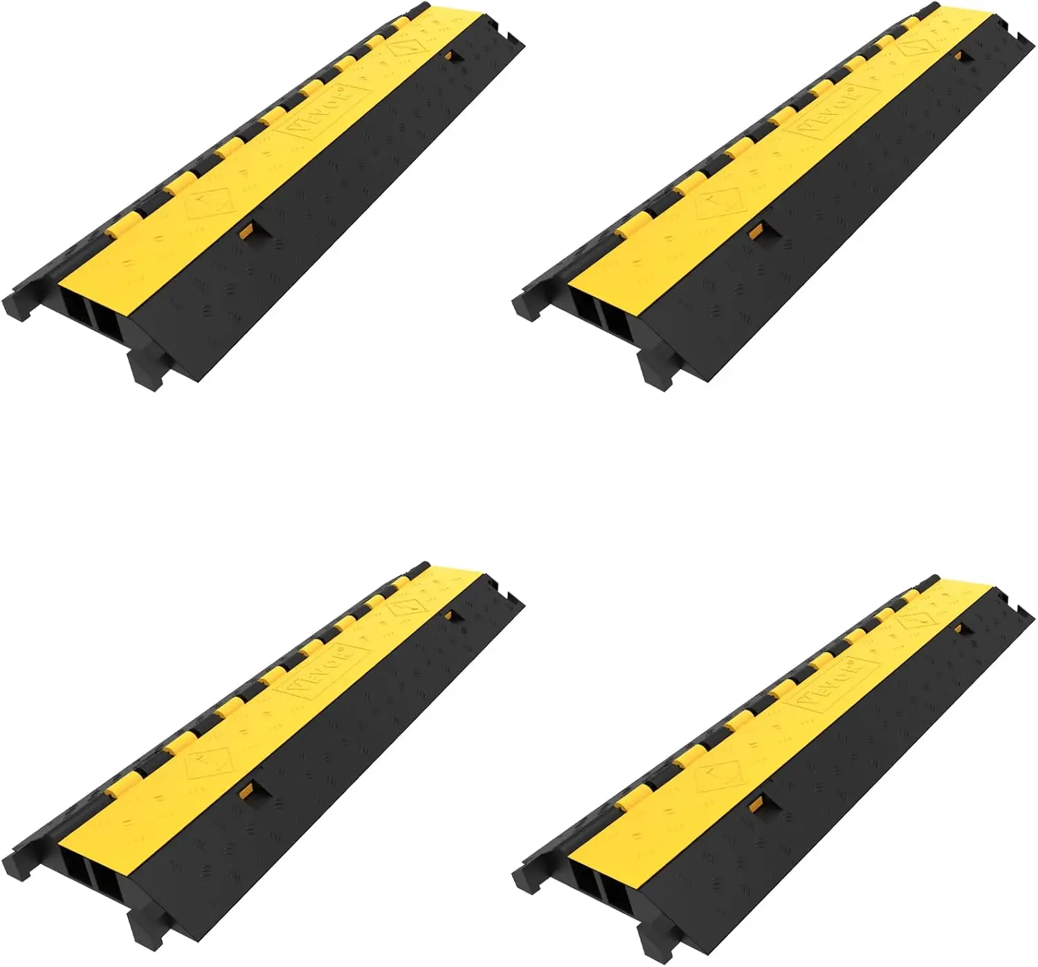 

4 Pack Rubber Cable Protector Ramp 2 Channel Heavy Duty 66,000LB Load Capacity Cable Wire Cord Cover Ramp Speed Bump