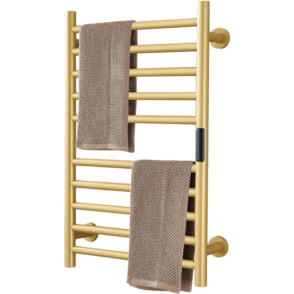 Gold Heated Towel Warmer Radiator Bathroom Accessories, Built-in Timer Temperature Control 10 Bars Electric Heated Towel Racks f
