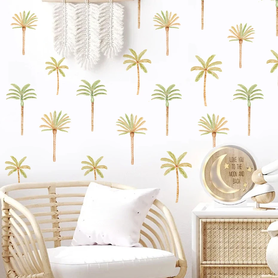 Boho Pink Coconut Palm Tree Children Wall Stickers Removable Nursery Wall Decals Poster Print Kids Bedroom Interior Home Decor