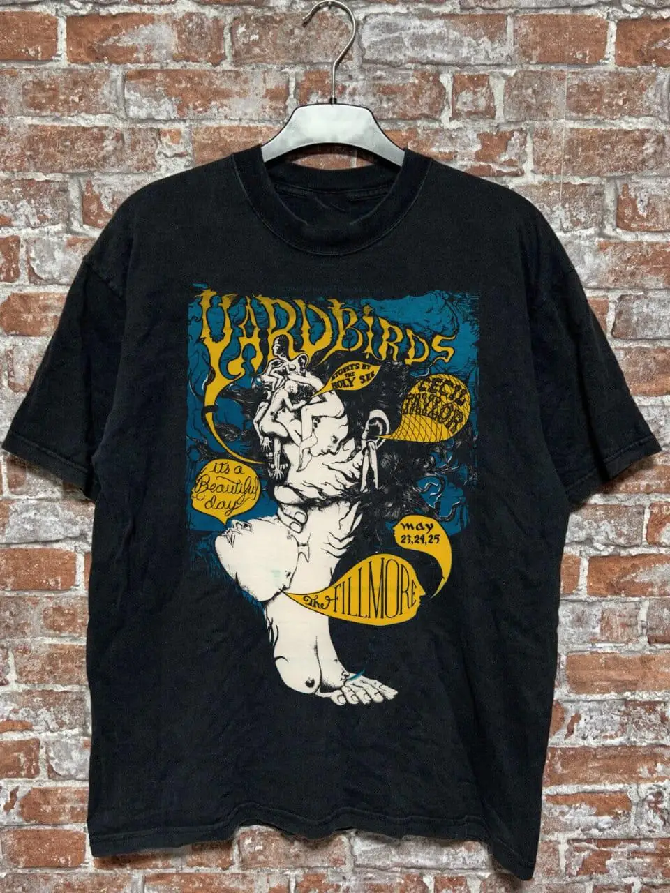 Vintage 69s Growing Tree Art Yard And Birds Concert Poster T Shirt Summer Men's and Women's Loose and Breathable T-shirt Top