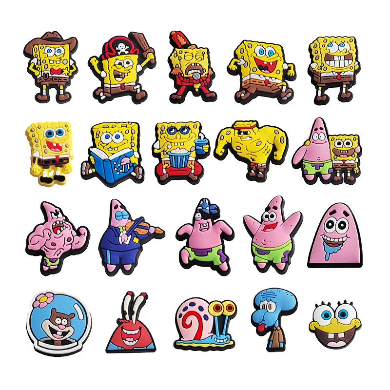 Bob Esponja SquarePants 1-20 piezas dijes de zapatos de dibujos animados DIY decoración de zapatos PVC para zuecos sandalia de jardín regalos para niños accesorios de zapatos