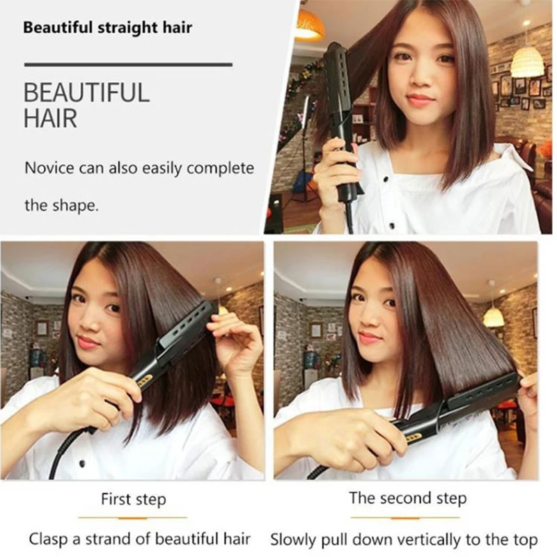 Rizador de pelo de vapor de cerámica con temperatura ajustable de cuatro engranajes, cepillo alisador, plancha plana para el hogar, herramientas para el cabello con peine caliente