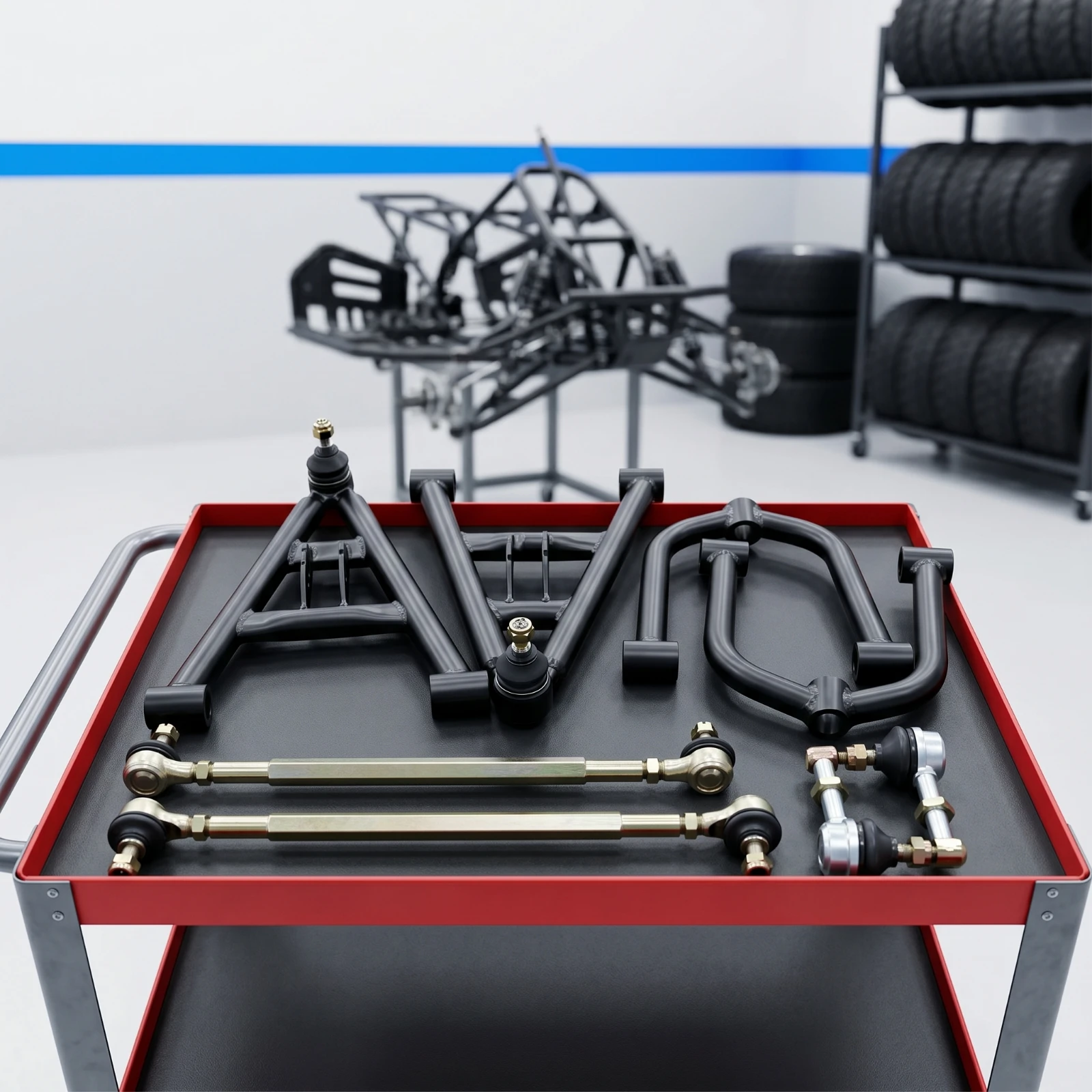 A-Arm Assembly Cylindrical Front Chassis System Kit Auto Parts Black Hardware Replacement for DIY Builders, Go-Kart Building