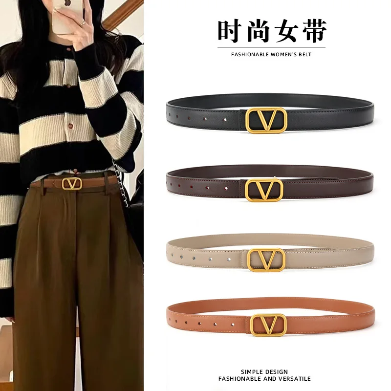 Ladies Leather Belt, Decorative, Casual, Jeans, Versatile Belt, High-End, Slim, Leather, Minimalist Fashion Accessories