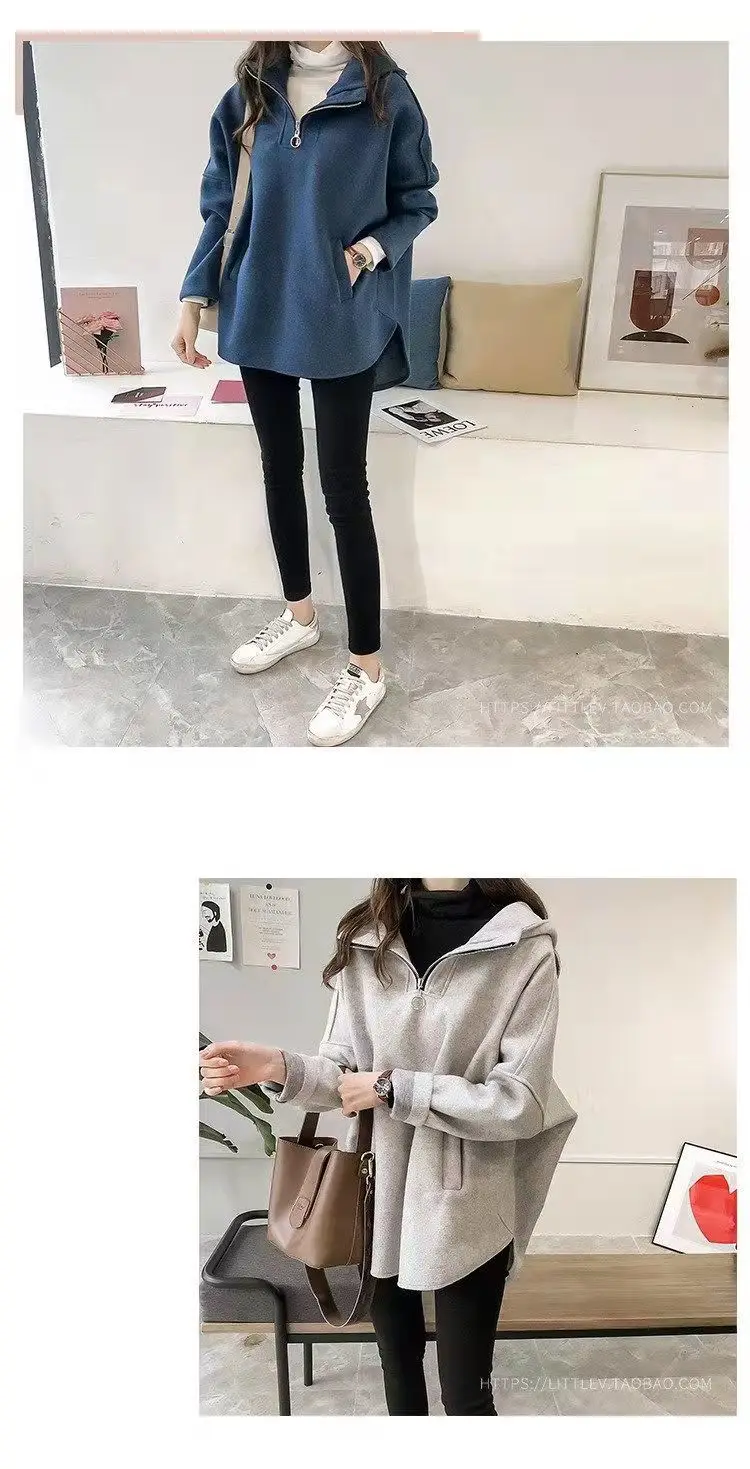 Women's Hooded Sweatshirt Solid Color Half Zipper Pullover With Pockets Loose Comfortable Versatile Casual Daily Wear Sweatshirt