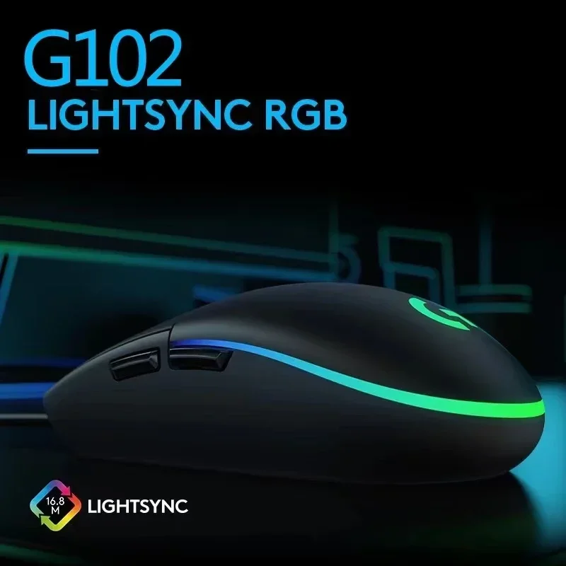 Logitech G102/G203 Lightsync Gaming Mouse Optical Tracking 8000DPI 16.8M Color LED Customizing 6 Buttons Wired Mouse