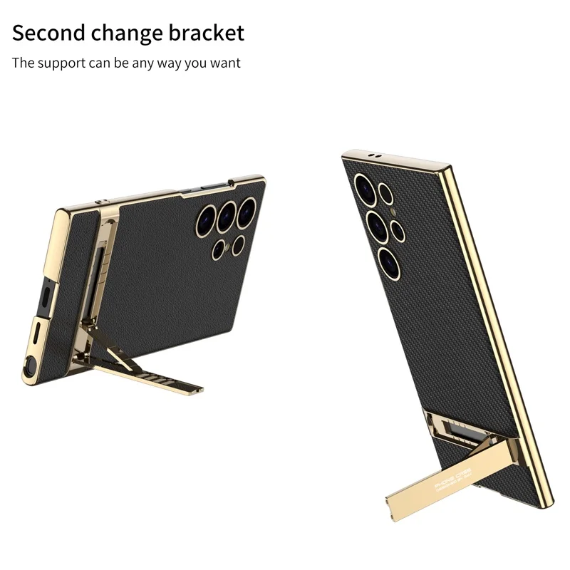 For Samsung Galaxy S26 S25 S24  Ultra / S23 Ultra Bracket Case GKK Quality Electroplating Leather Camera Protection Phone Cover