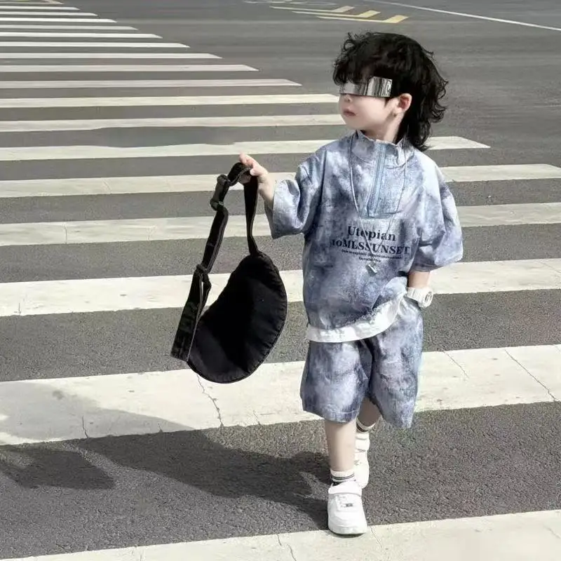 

Boys Clothing Set Fashionable Summer New style Children's Tie Dye Short Sleeved Polo Shirt Shorts Two-piece Set 80-140CM