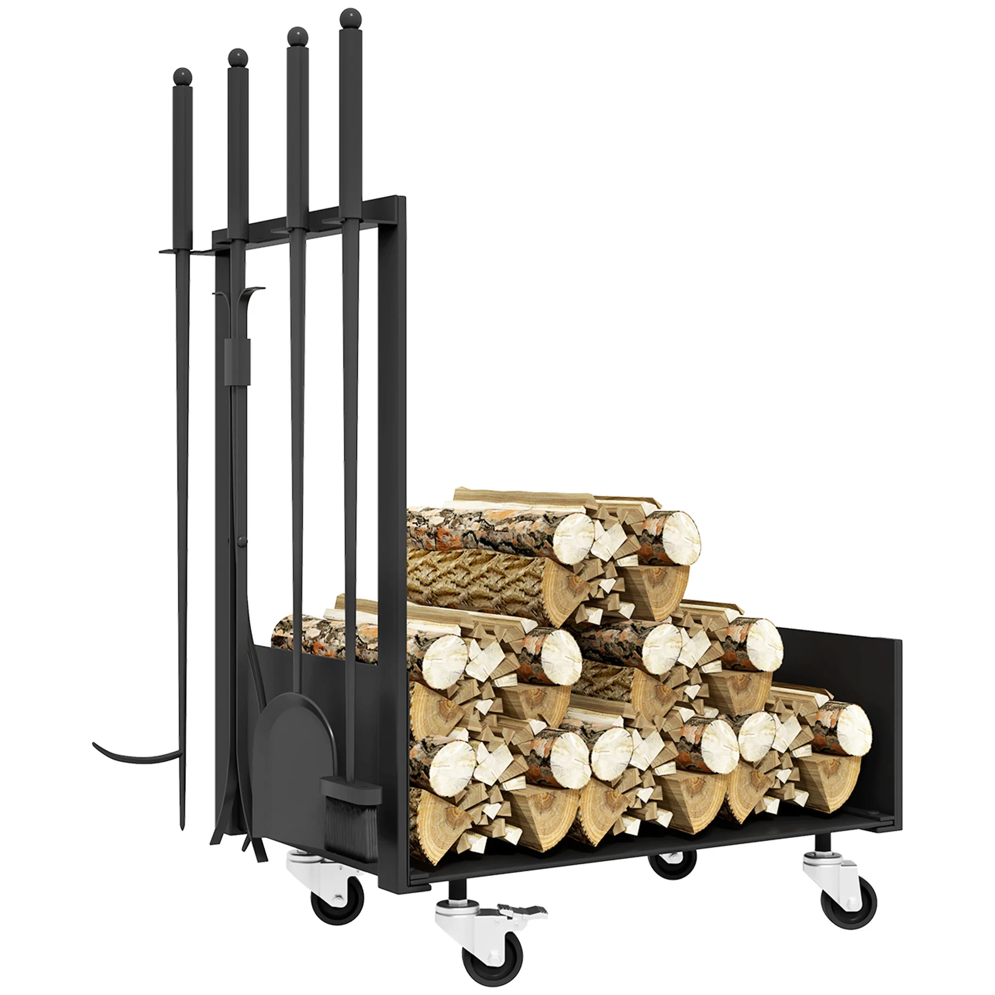 Outsunny firewood stand with wheels load 60 kg 48x30x76 cm black