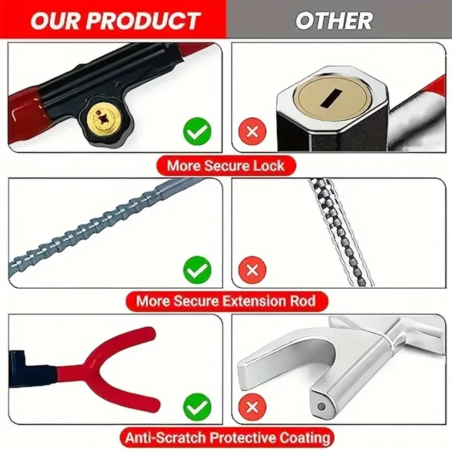 Steering Wheel Lock Heavy Duty Antitheft Device Car Security Lock With 2 Keys Upgraded Twin Bar Extendable Steering Wheel Lock 3