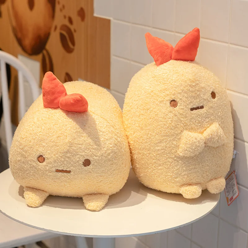

30cm 1 pc Sumikkogurashi Stuffed Yellow Fried Prawn Shrimp Tail Lying Standing Cute Plush Sumikko Animal Bolster Pillow Gift