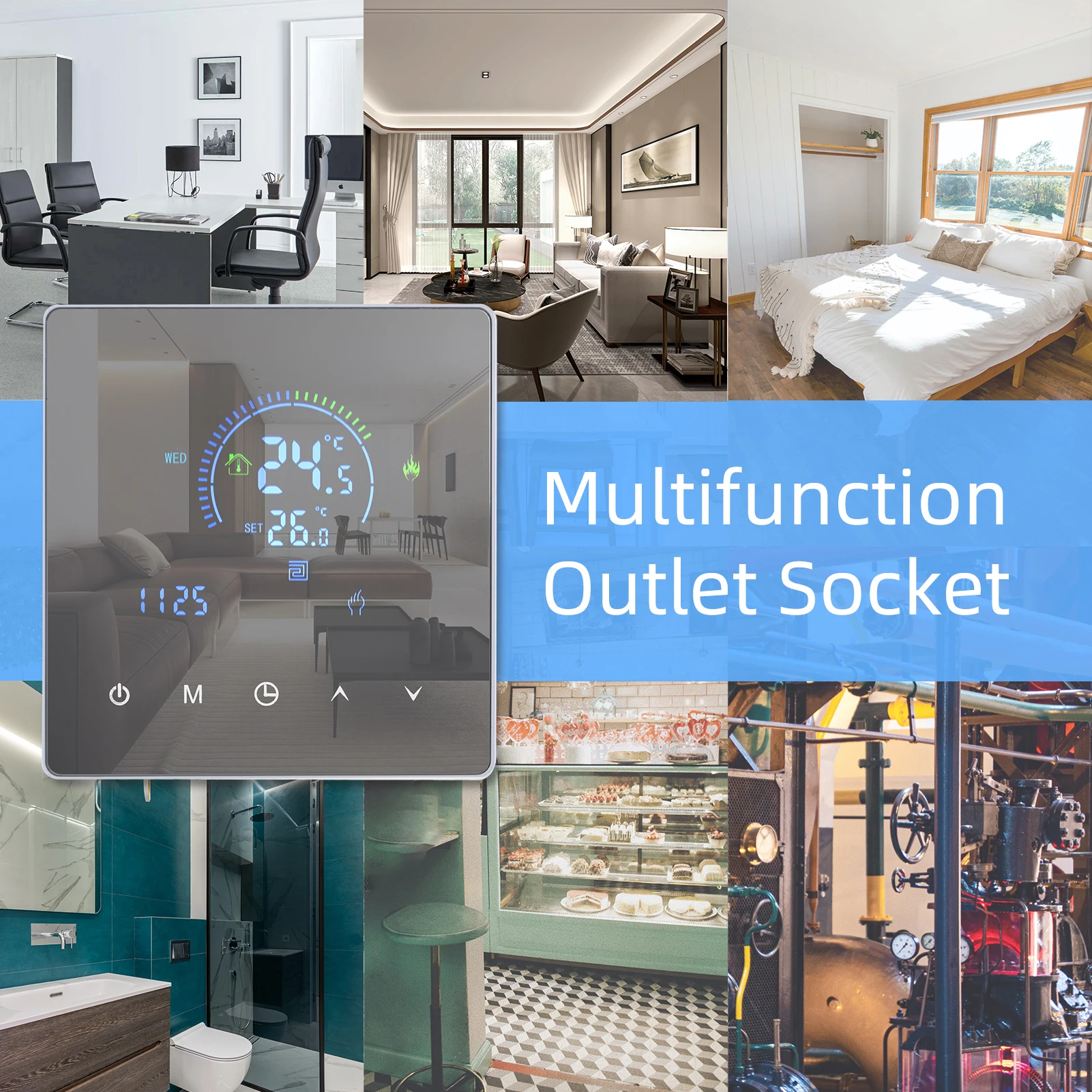 Smart Intelligent Thermostat Temperature Controller LCD Display Touch Button Programmable for Home Office Water Heating 90-240V