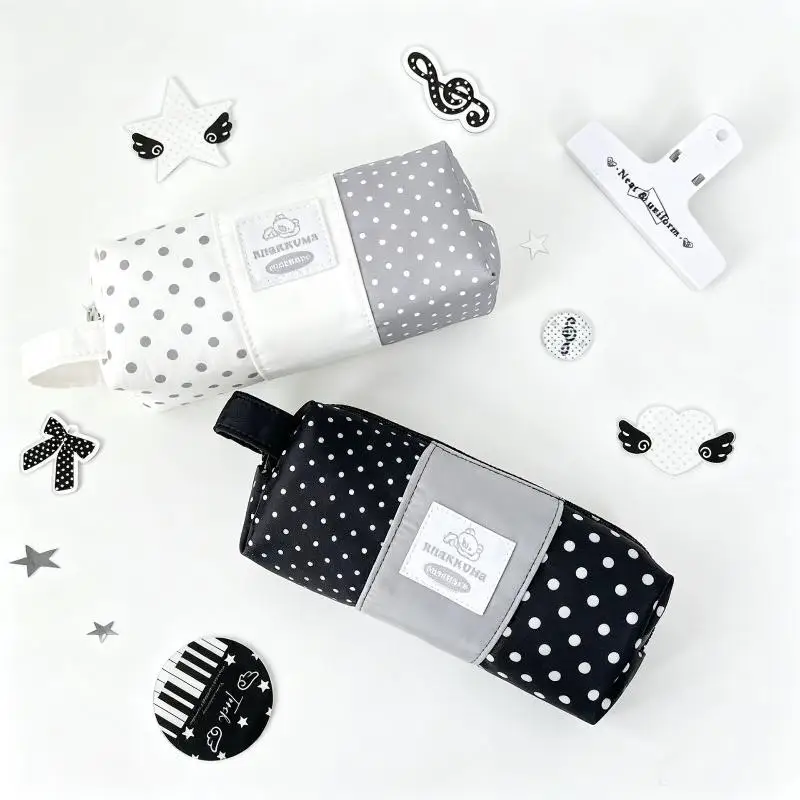 Niedliches Polka-Dot-Federmäppchen mit großem Fassungsvermögen und Griff, tragbare Aufbewahrungstasche, Kosmetiktasche, Schreibwaren-Organizer – Detail 6