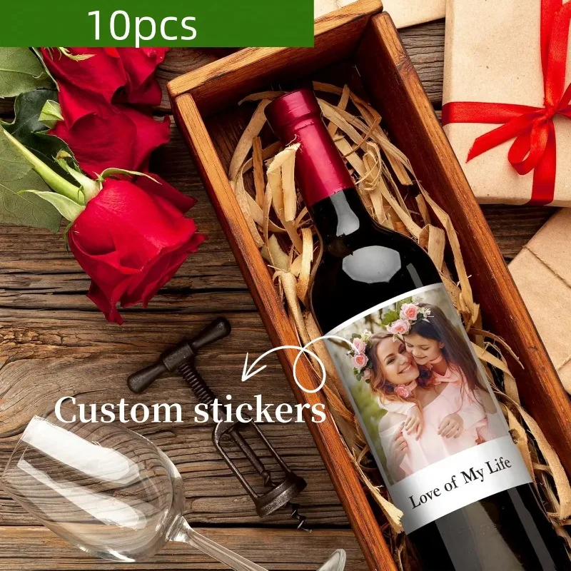 10 PCS Customized Photo Wine Label Stickers Suitable for Couples' Birthdays Anniversary Weddings Bachelor Parties