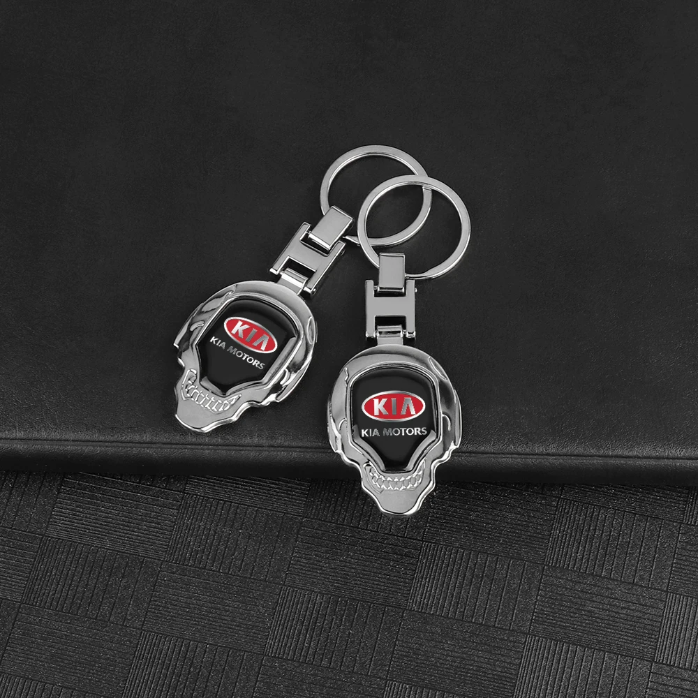 Car Skull Pendant Keychains Keyring  Auto Logo Key Ring Accessories For KIA KN Pegas Sorento Soul Cerato Sportage Optima Niro K5