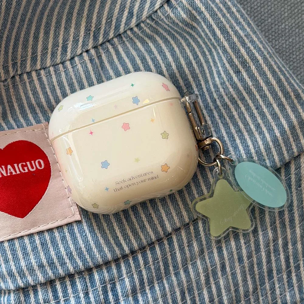 Korean Simple Candy Color Star English with Pendant for AirPods Pro3 Protective Cover Earphone Case for Apple AirPods Pro 2 3 4